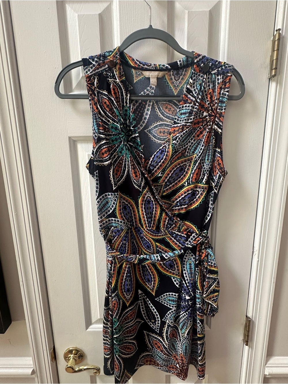 Sleeveless navy Floral Wrap Dress with Multicolor Pattern